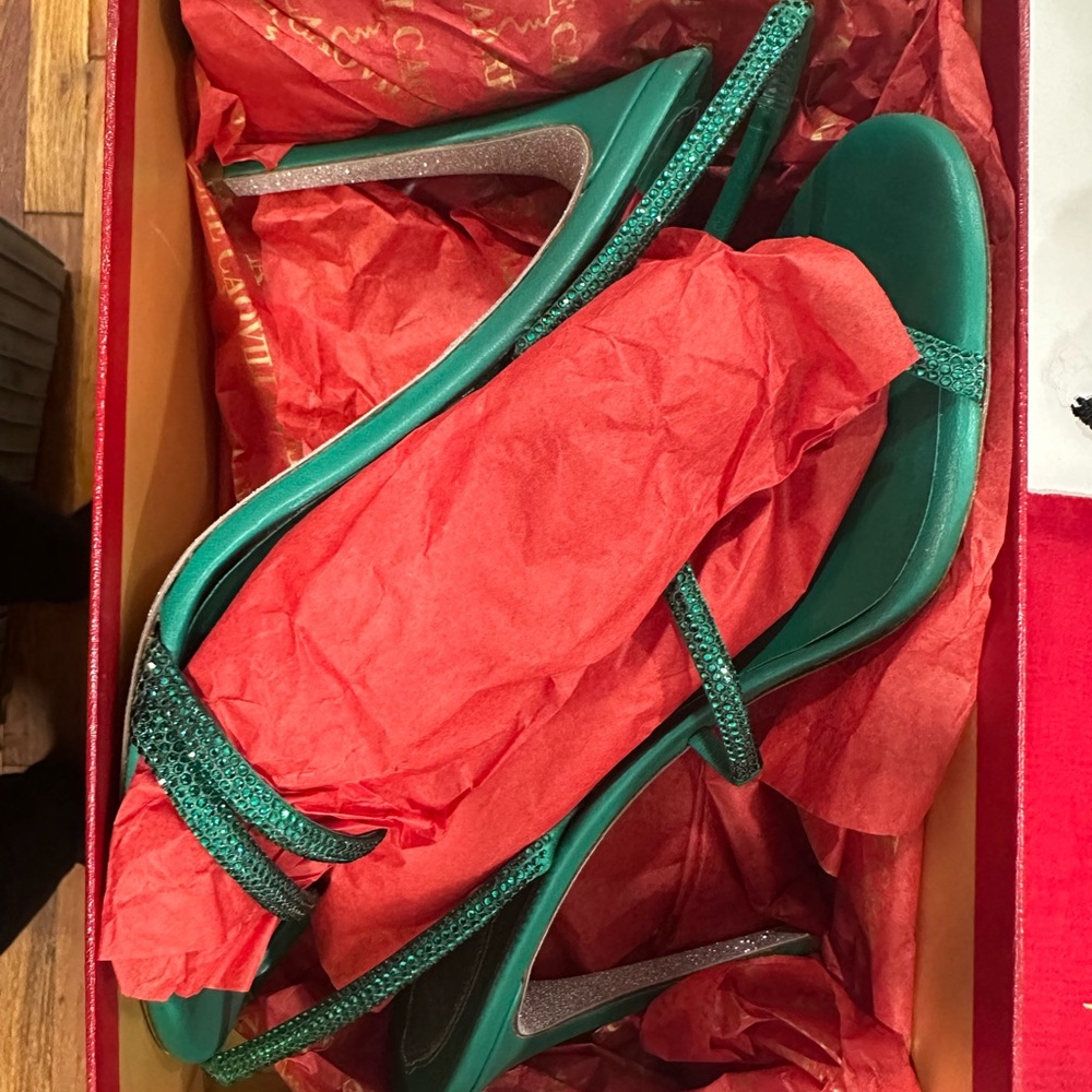 Rene Caovilla crystal sandals Emerald Green sz 42